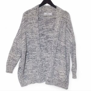 ZARA Knit Open Front Womens Marled Cardigan Sweater Small Gray Black Chunky Cozy